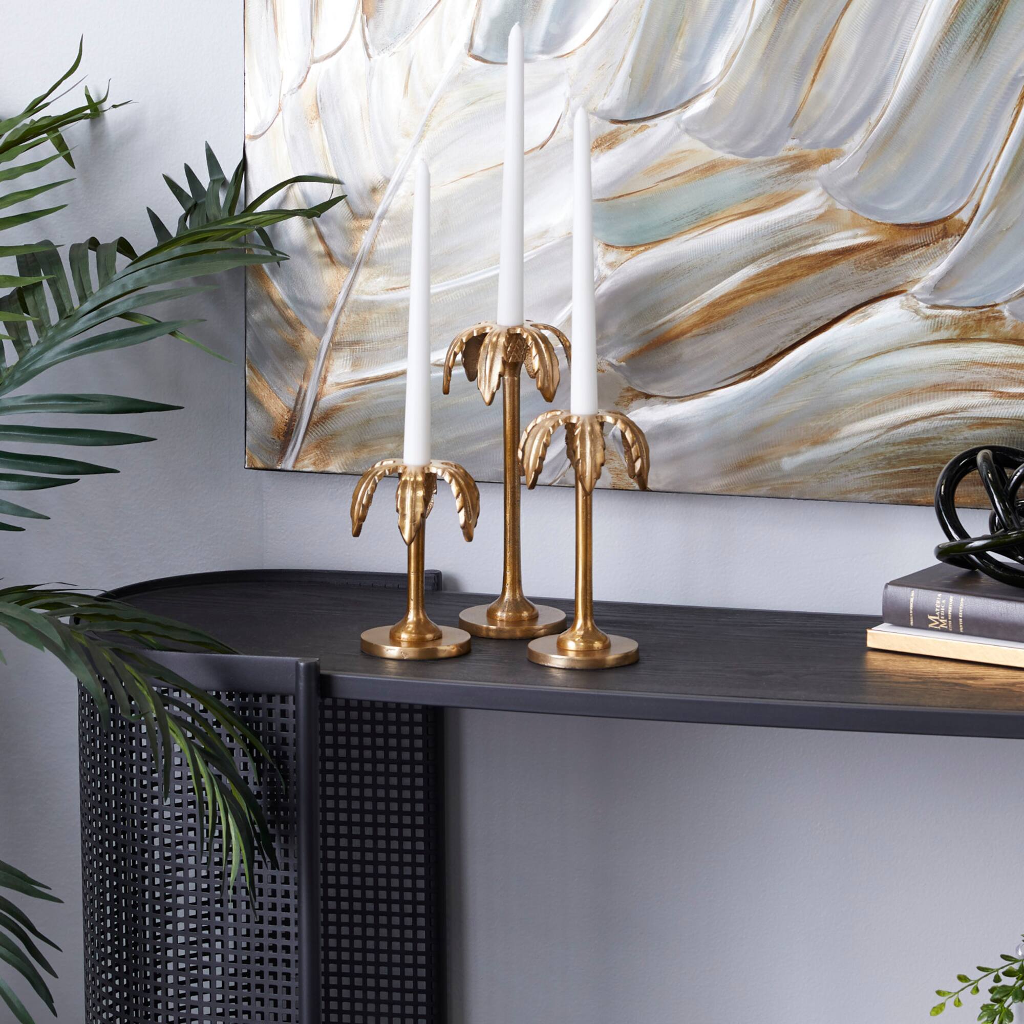 Set of 3 Gold Aluminum Glam Candle Holder, 4" x 5" x 10"